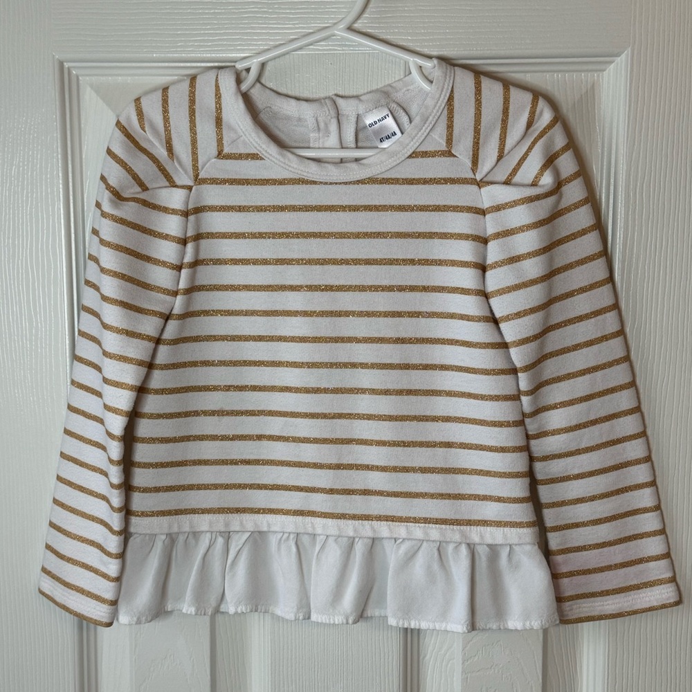 Old Navy Girl 4T White & Gold Striped Preppy Sweater Shirt